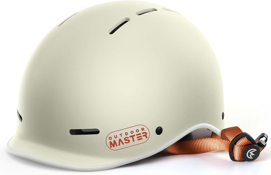 OutdoorMaster Pearl White bike helmet with orange chin strap