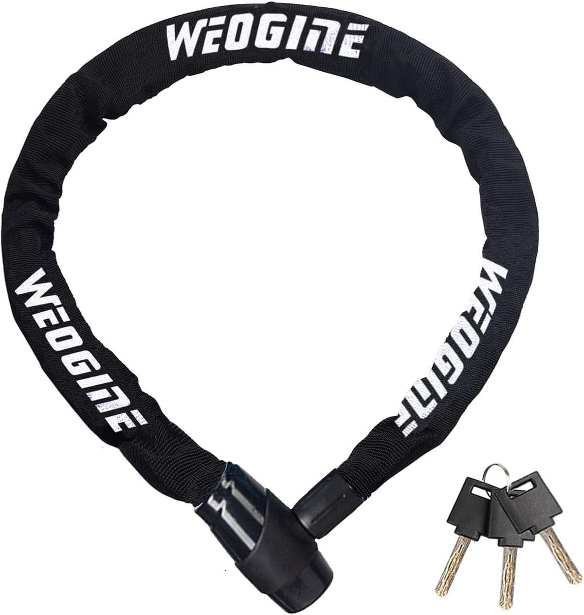 Black Weogine fabric-covered bike chain lock with three keys